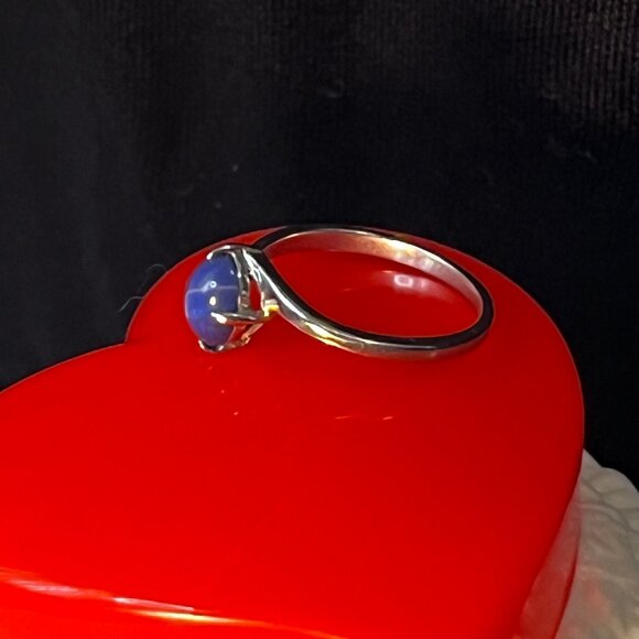 VINTAGE ELBE Blue Star Sapphire 10k White gold 8mm Cabochon prong set - Picture 5 of 7